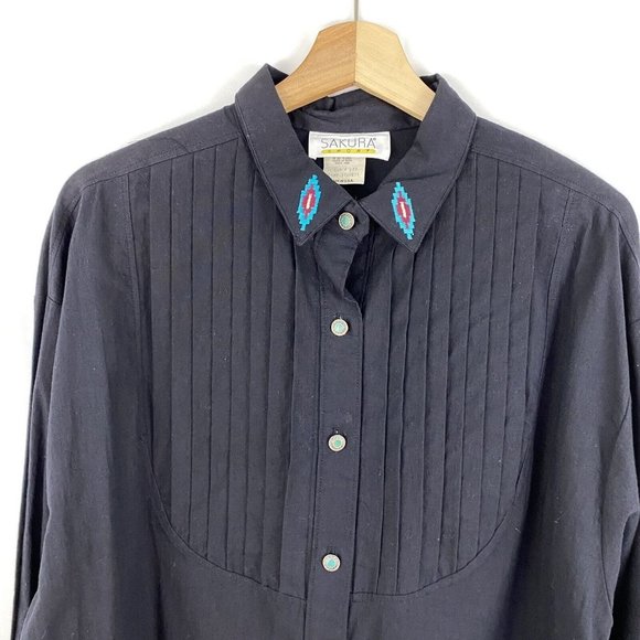 Sakura Sport Men's Button Down Shirt Southwestern Embroidered Pintuck Size‎ L - Picture 4 of 9